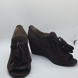 Anyi Lu Dark Brown Wedge Shoes with Tassel Detail